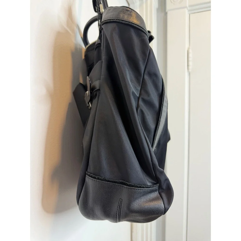Furla Black Nylon Leather Trim Tote‎ Bag Silver Hardware Vintage Bag